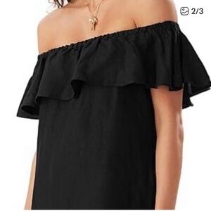 Tommy Bahama Black Off-Shoulder Ruffle Dress